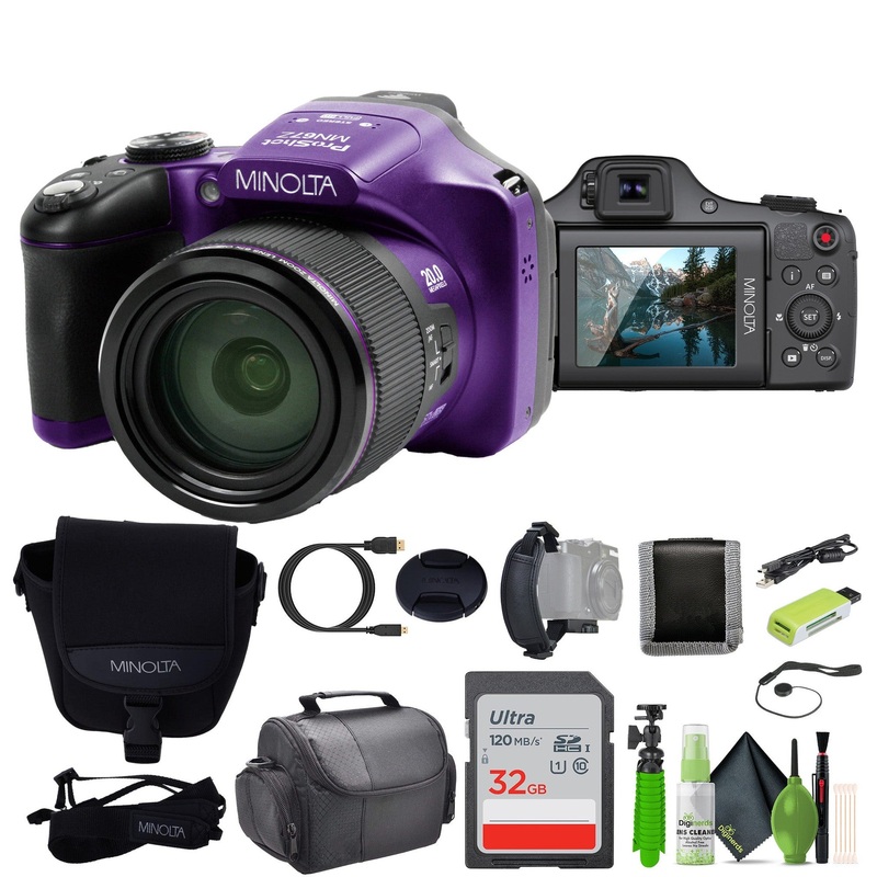 Minolta Pro Shot 20 MP HD Digital Camera with 67X Zoom, 1080P HD Video Bundle – Red
