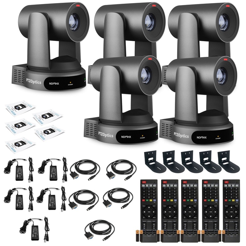 5 x PTZOptics Move 4K PTZ Camera with 30x Zoom (Gray) (PT30X-4K-GY-G3) + 5 x Wall Mount