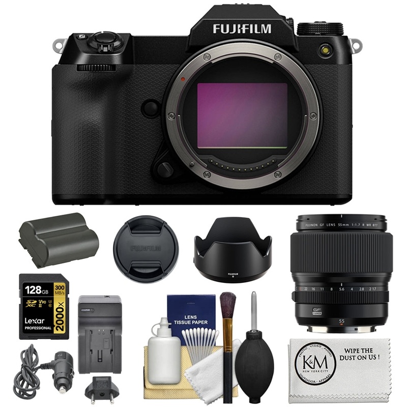 FUJIFILM GFX 100S II Medium Format Mirrorless Camera Bundle with FUJIFILM GF 55mm f/1.7R WR Lens | FUJIFILM G + NPW235 Battery & Charger + 6-Piece Cleaning Kit + Cleaning Cloth (7 Item)