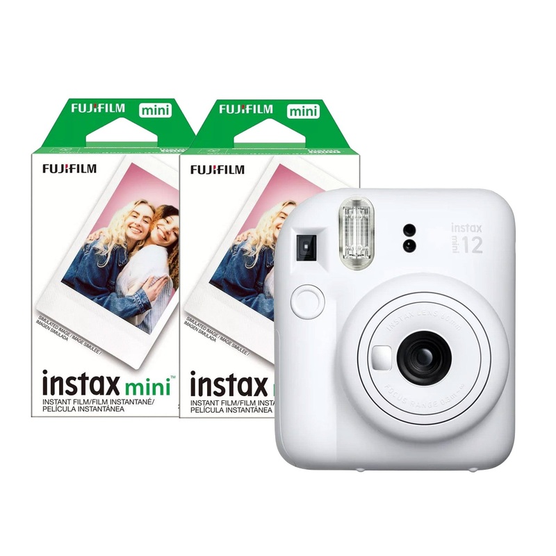 Fujifilm Instax Mini 12 Instant Camera with 40 Shot Film Pack – Clay White