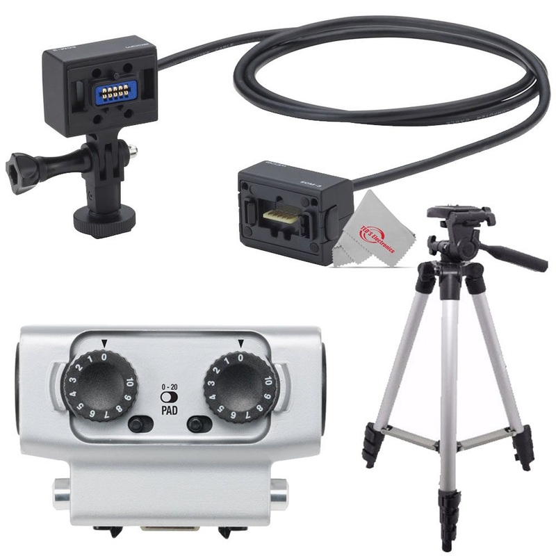 Zoom ECM-3 9.8′ Extension Cable for Mic Capsule with Action Camera Mount +  ZOOM EXH-6 Dual XLR/TRS Combo Input Capsule For H5, H6, And F4 Recorders + Tall Tripod